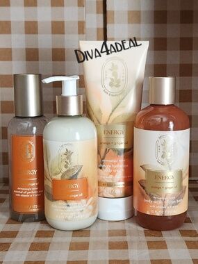 New! Aromatherapy ORANGE + GINGER OIL ENERGY 4PC Collection Set Bundle